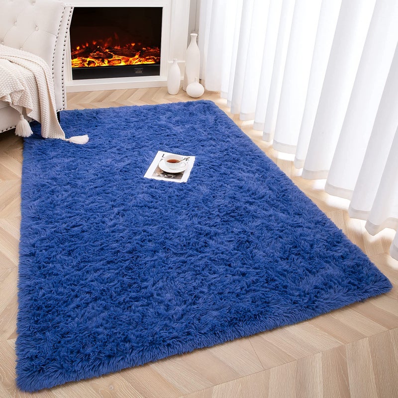 Foxmas Soft Fluffy Area Rugs for Bedroom Kids Room Plush Shaggy Nursery Rug Furry Throw Carpets for Boys Girls, College Dorm Fuzzy Rugs Living Room Home Decorate Rug, 4ft x 6ft, Light Navy - Image 3